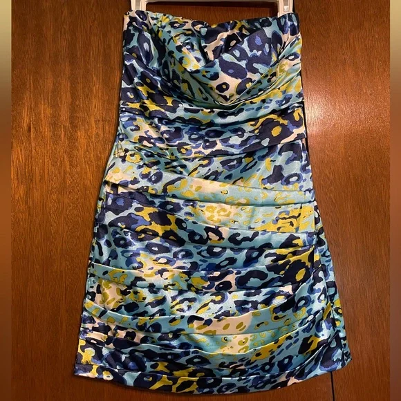 Snap | Dresses | Formal Blue Leopard Print Strapless Dress Size S | Poshmark
